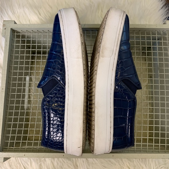 {Sam Edelman} Navy Leather Outsole | Snake/Croc Pattern | Lifted Sole 7.5 Womens - Picture 7 of 8